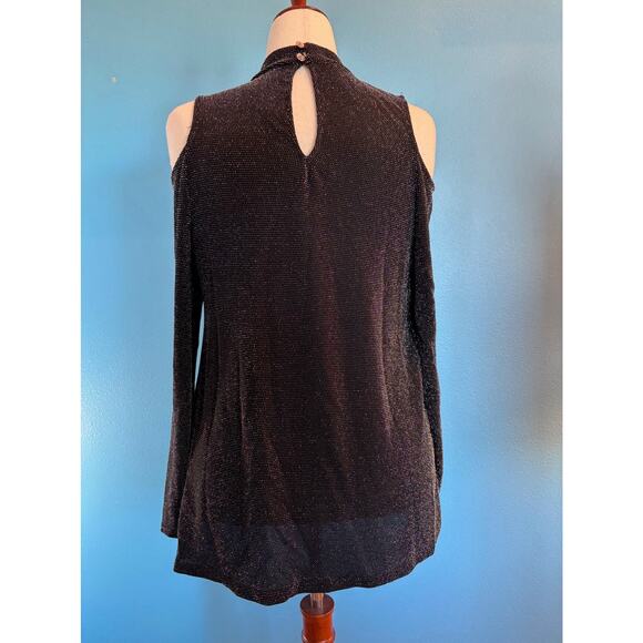 Boston Proper Black with Metallic Thread Open Cold Shoulder A-Line Top XL - Picture 7 of 9